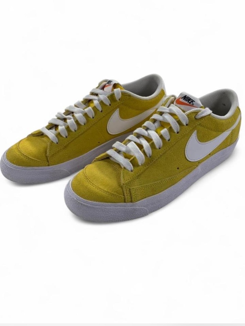 Nike Men’s Blazer Low 77 Speed Yellow Suede Low-Top Sneakers White Swoosh 9.5